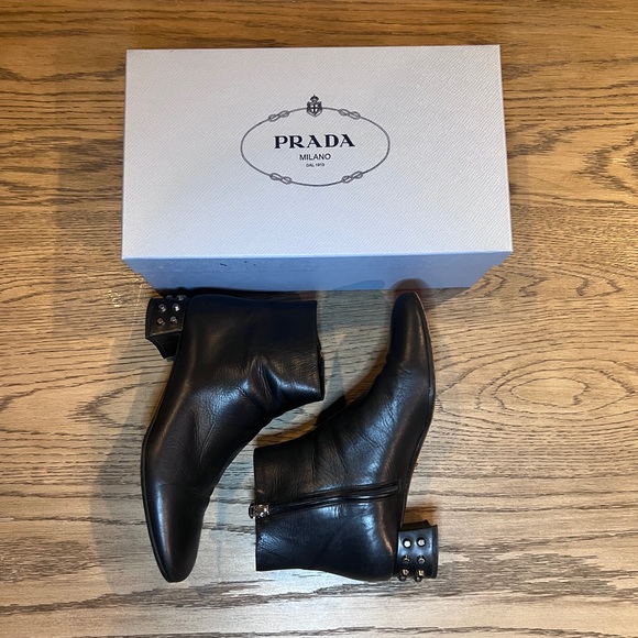 Prada Leather Studded Accents Boots - Picture 4 of 7